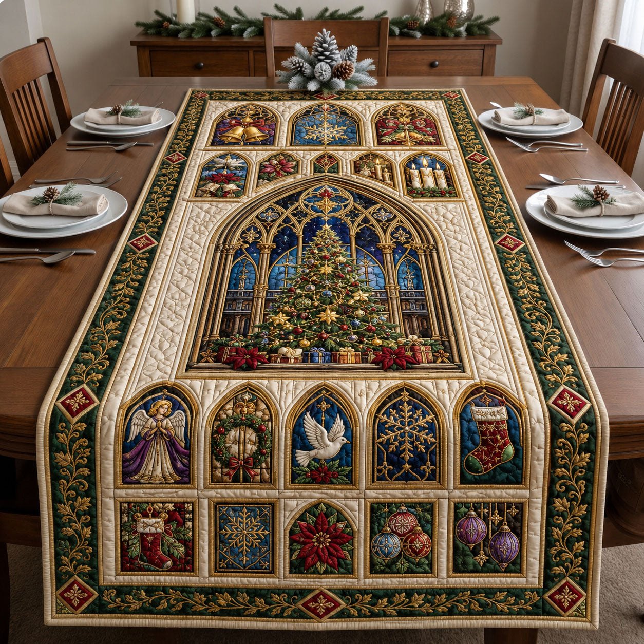 Christmas Cathedral Window Table Runner