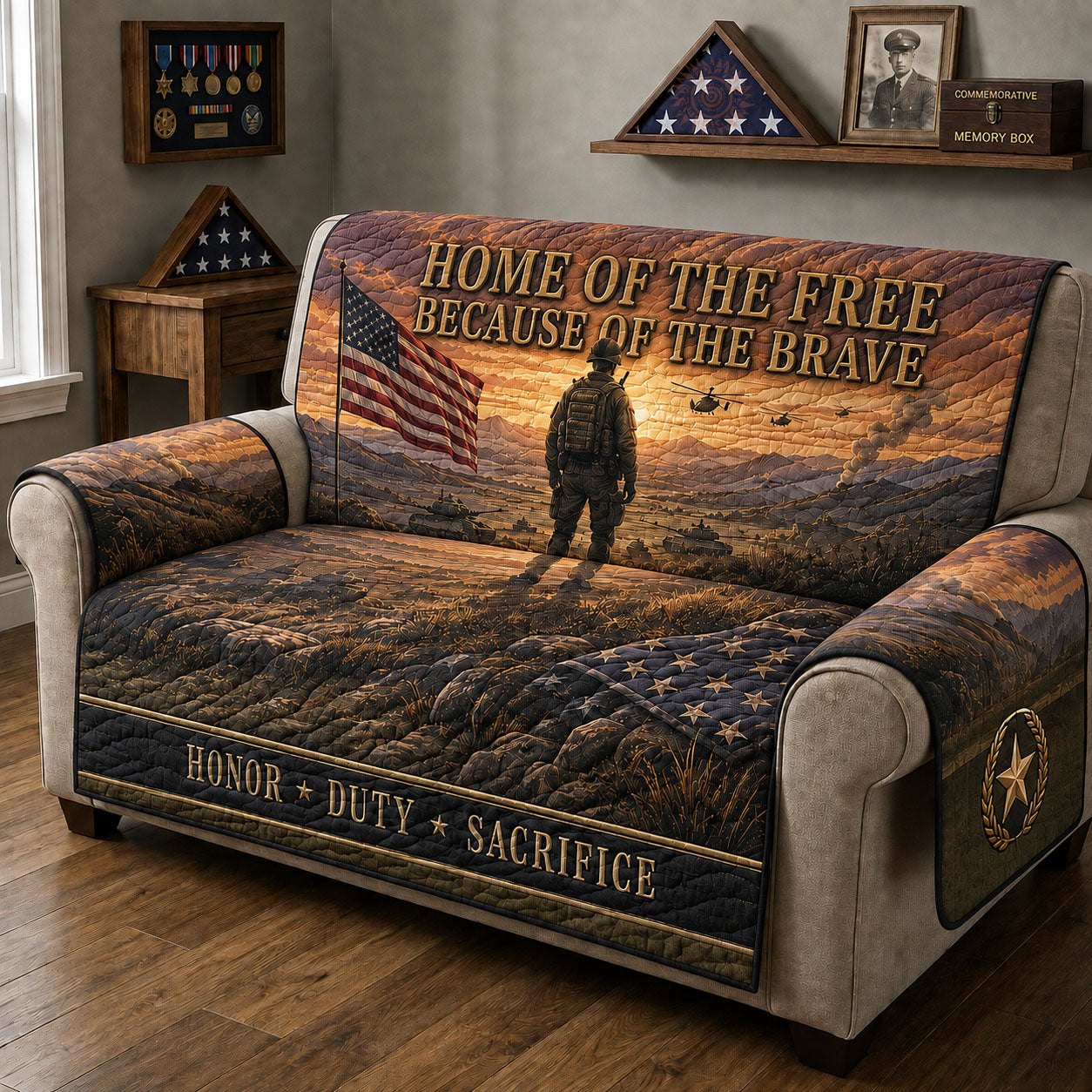 Honor Duty Sacrifice Silhouette Sofa Cover