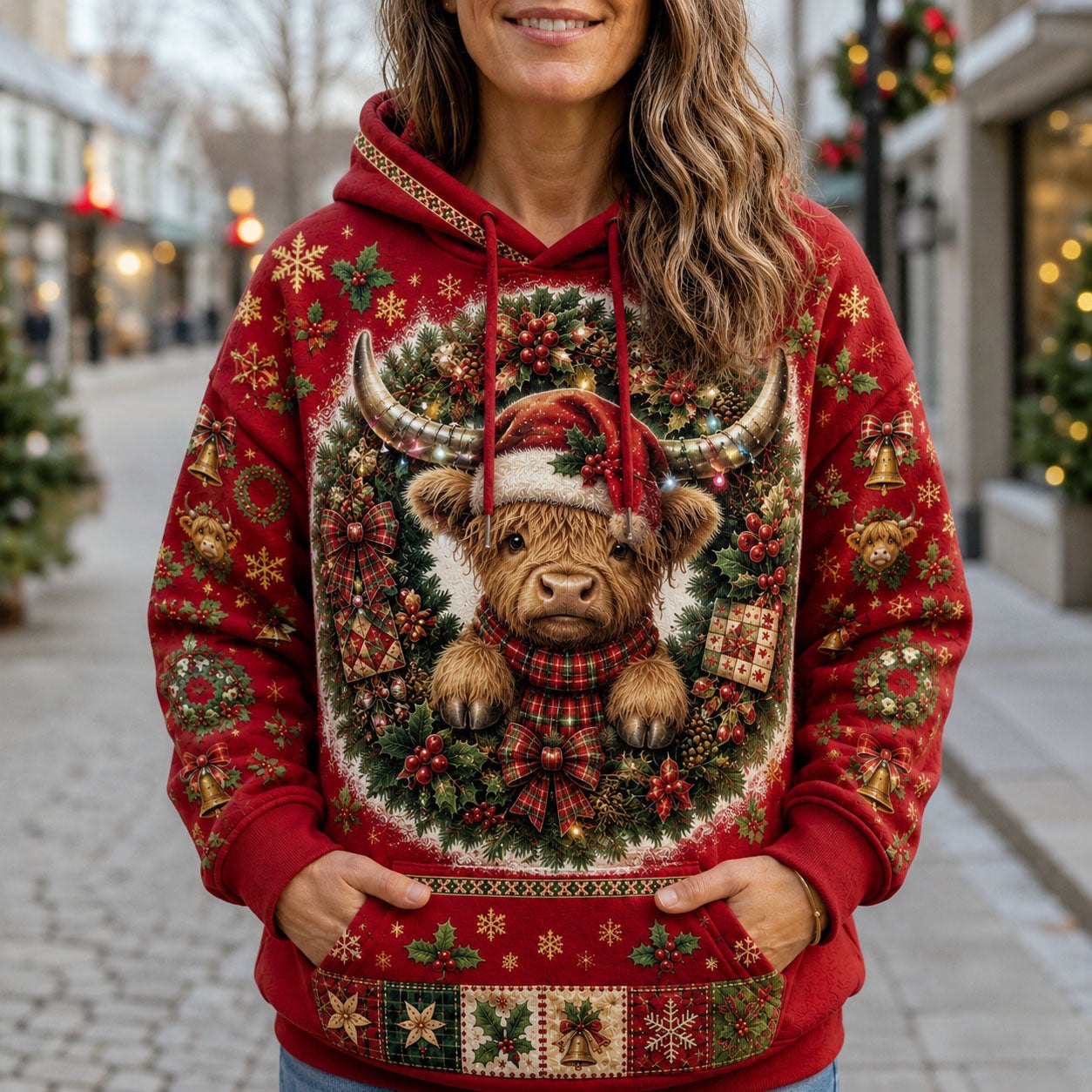 Highland Christmas hoodie, all-over print