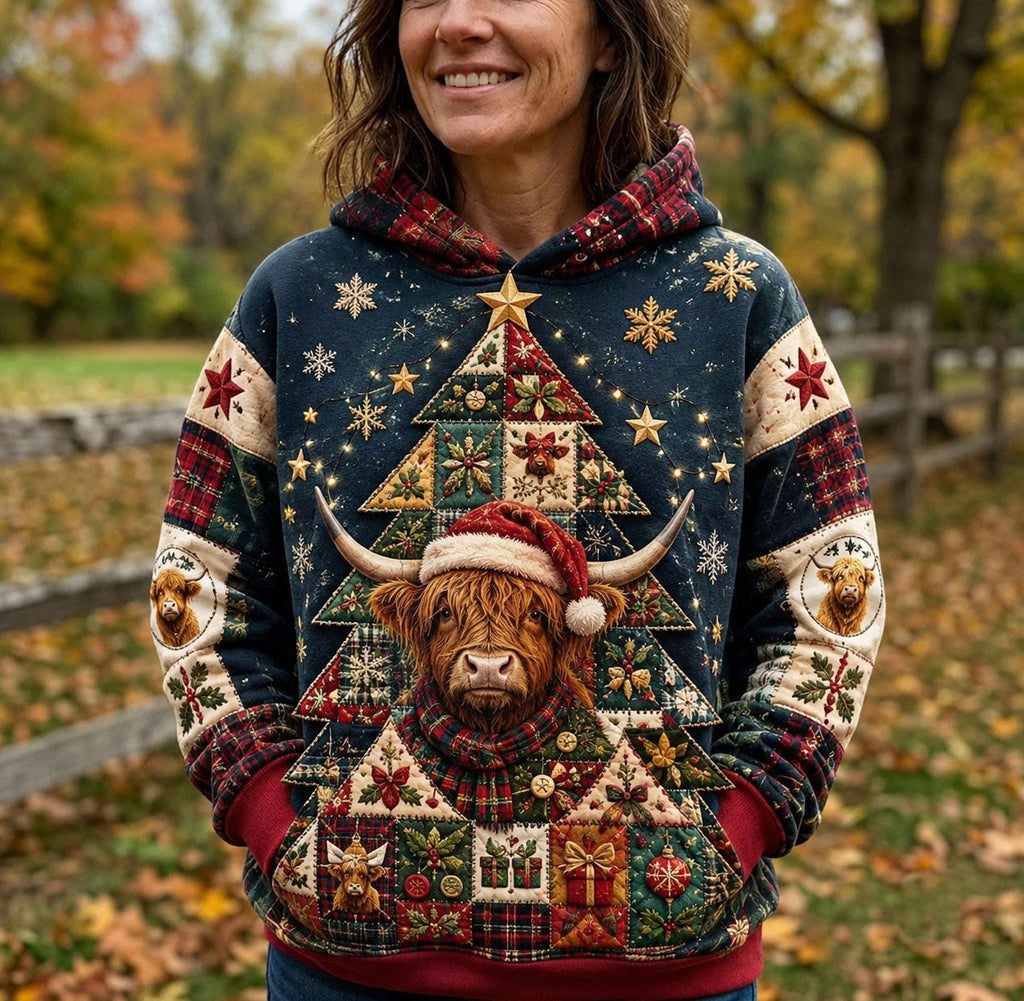 Highland Patchwork Tree hoodie, all-over print