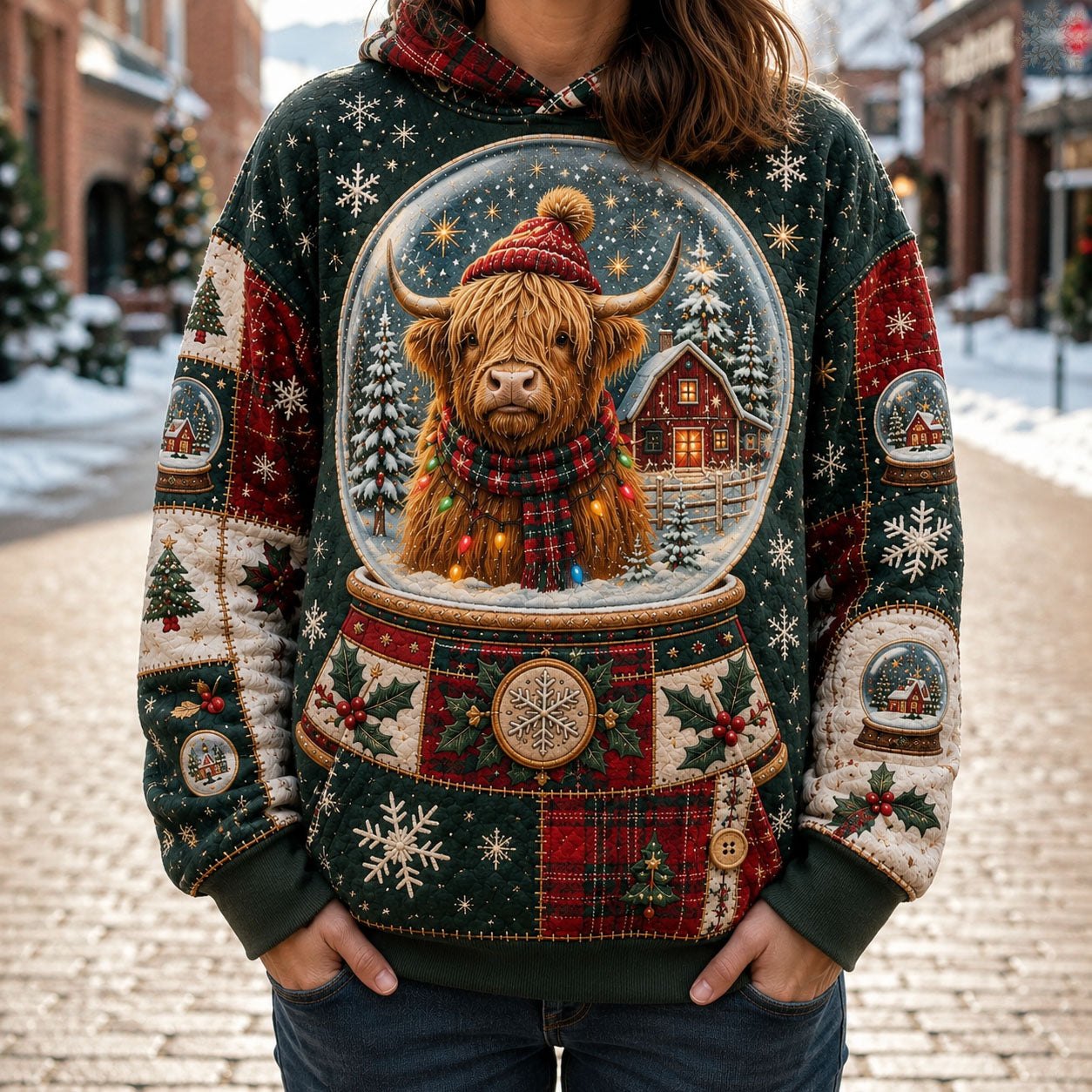 Highland Snow Globe Christmas hoodie, all-over print