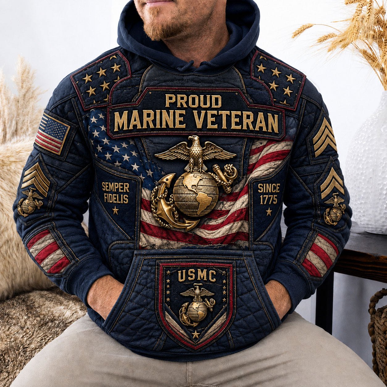 Proud Marine Veteran Semper Fidelis hoodie, all-over print