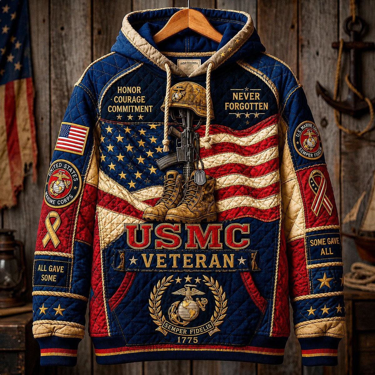 Never Forgotten Marine Veteran Tribute hoodie, all-over print