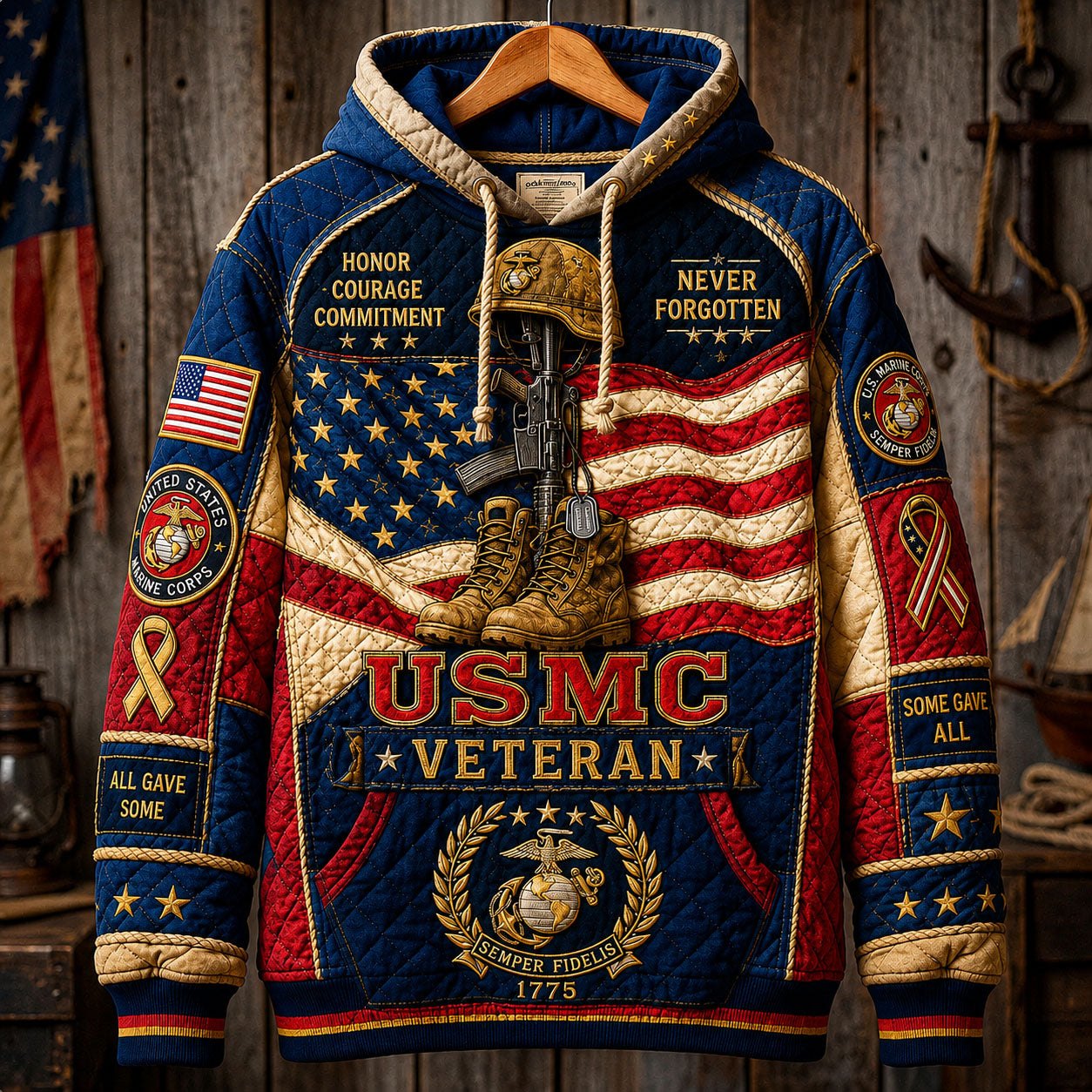 Never Forgotten Marine Veteran Tribute hoodie, all-over print