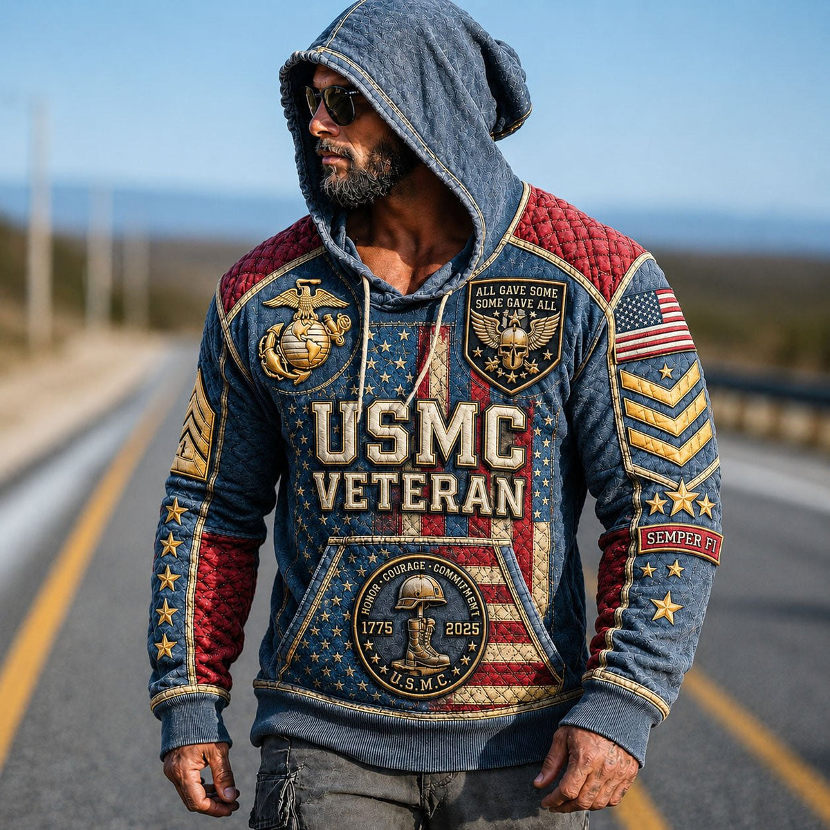 Usmc Veteran Honor and Commitment hoodie, all-over print