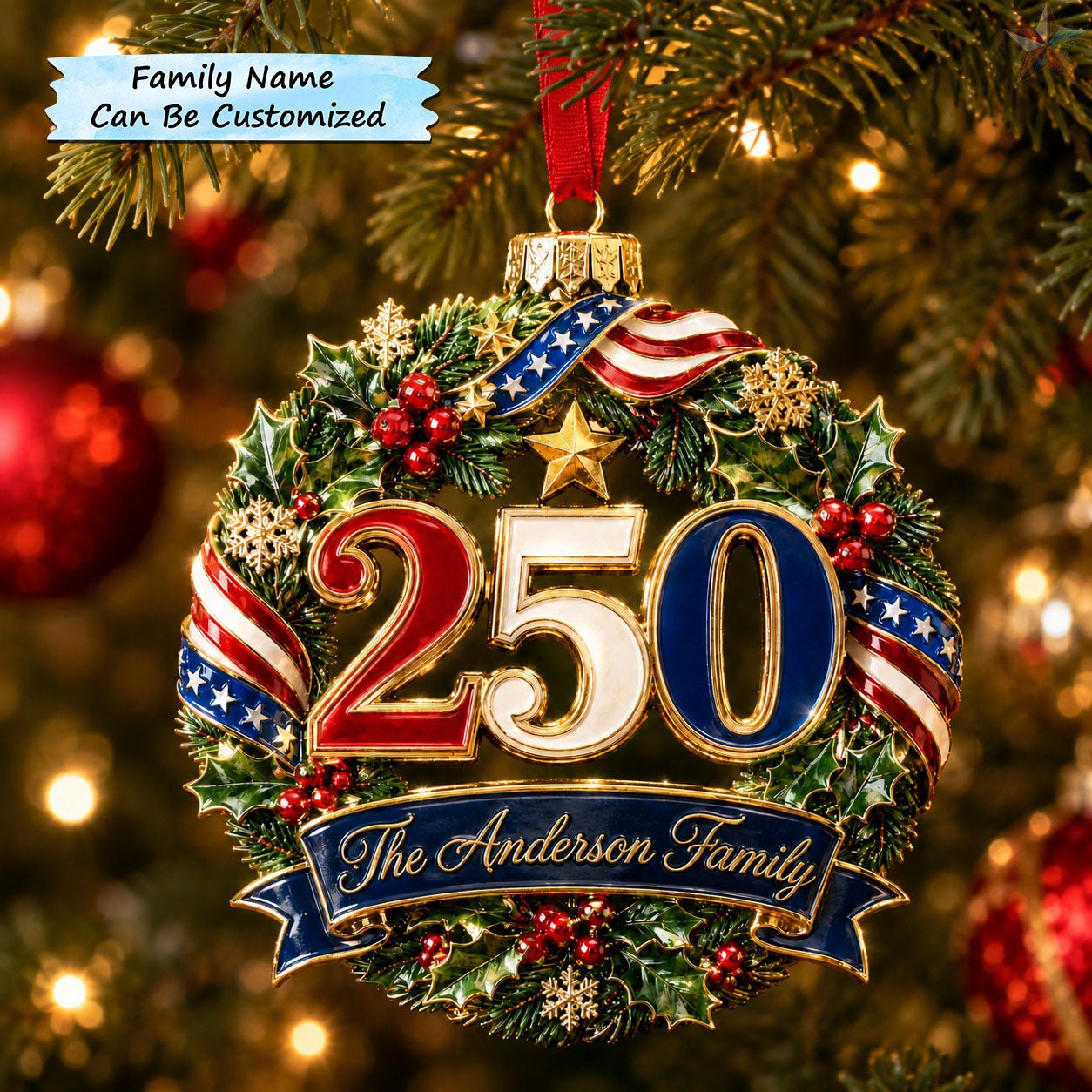 Patriotic Christmas 250 Christmas Ornament