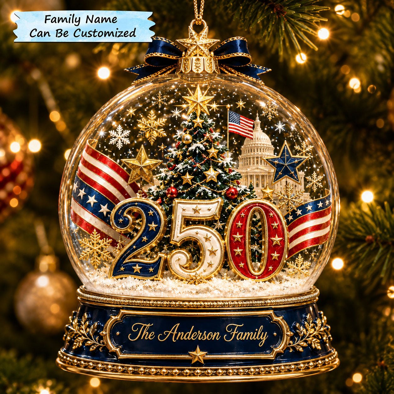 American Christmas Snow Globe 250 Christmas Ornament