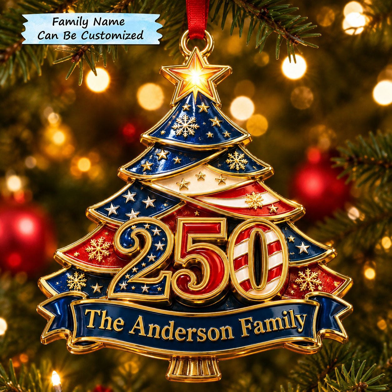 Patriotic Christmas Tree 250 Christmas Ornament