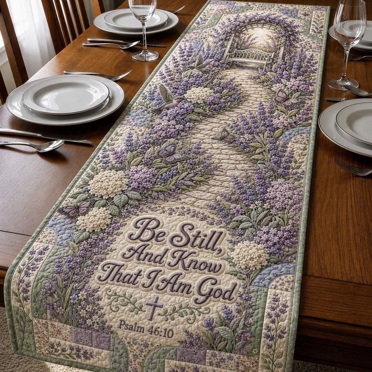 Lavender Faith Garden Table Runner