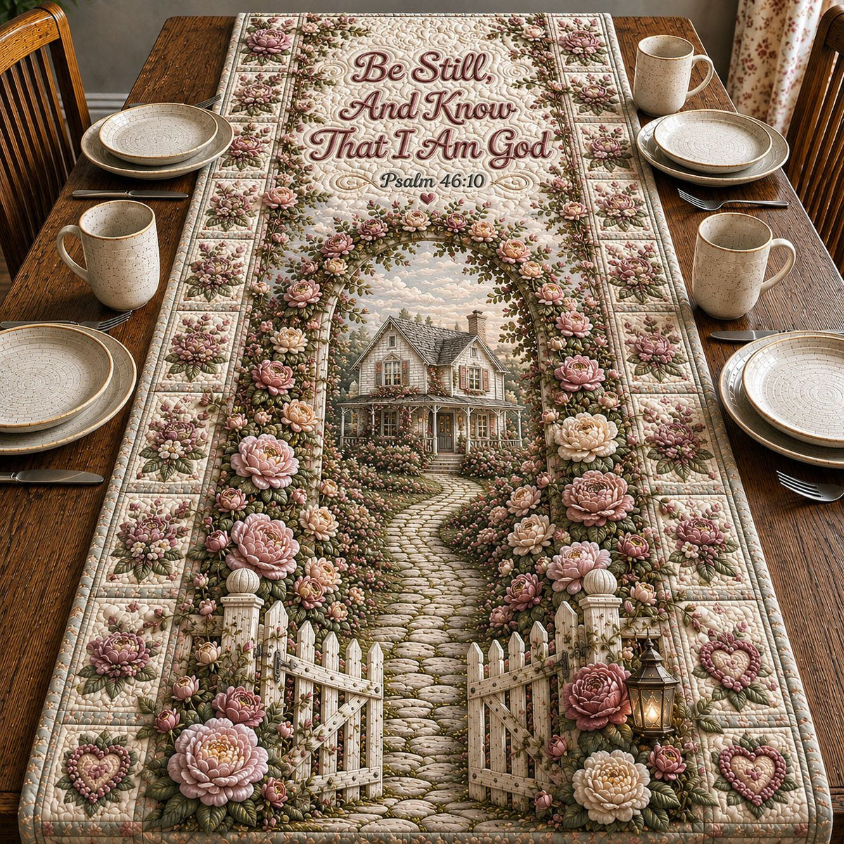 Be Still Rose Cottage Table Runner