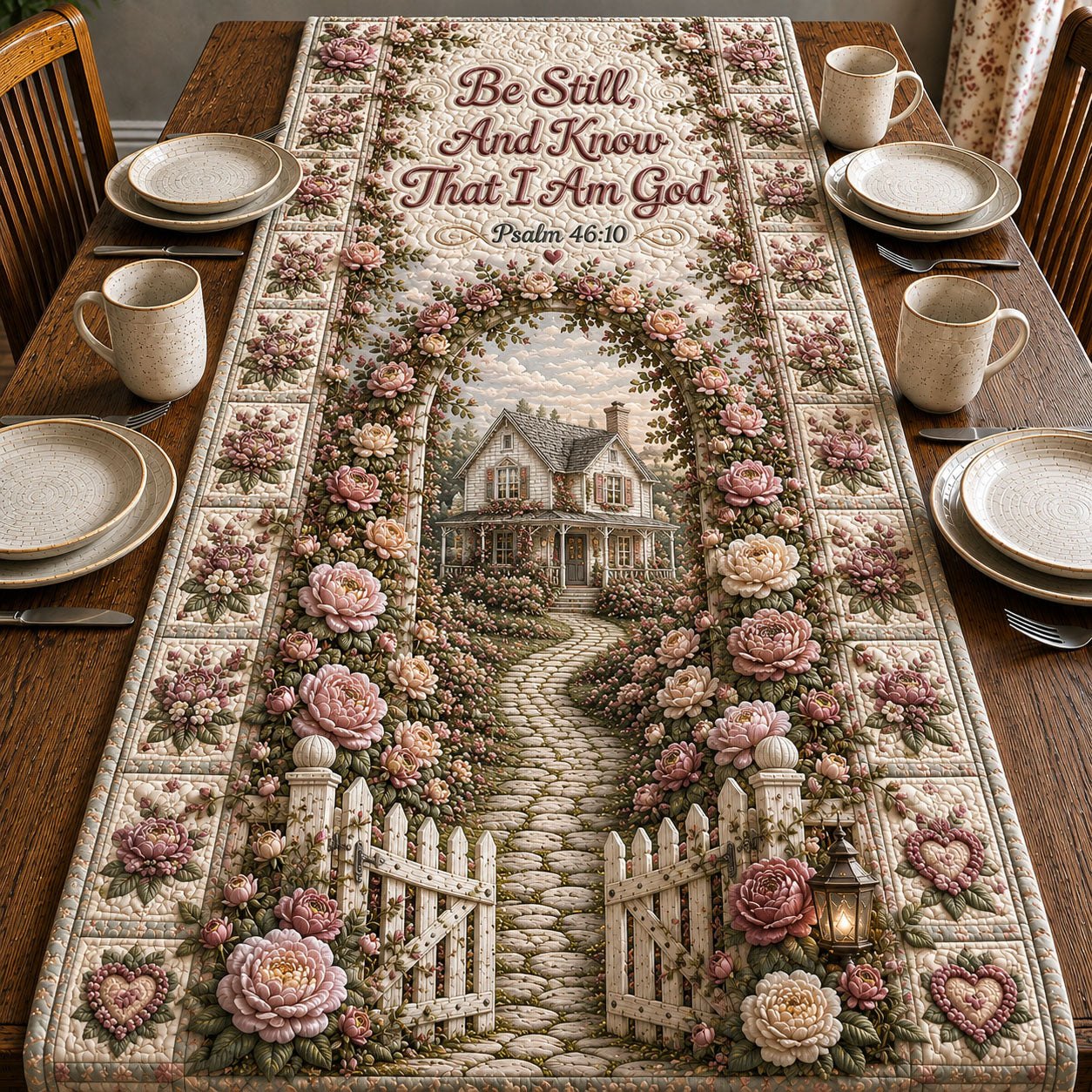 Be Still Rose Cottage Table Runner