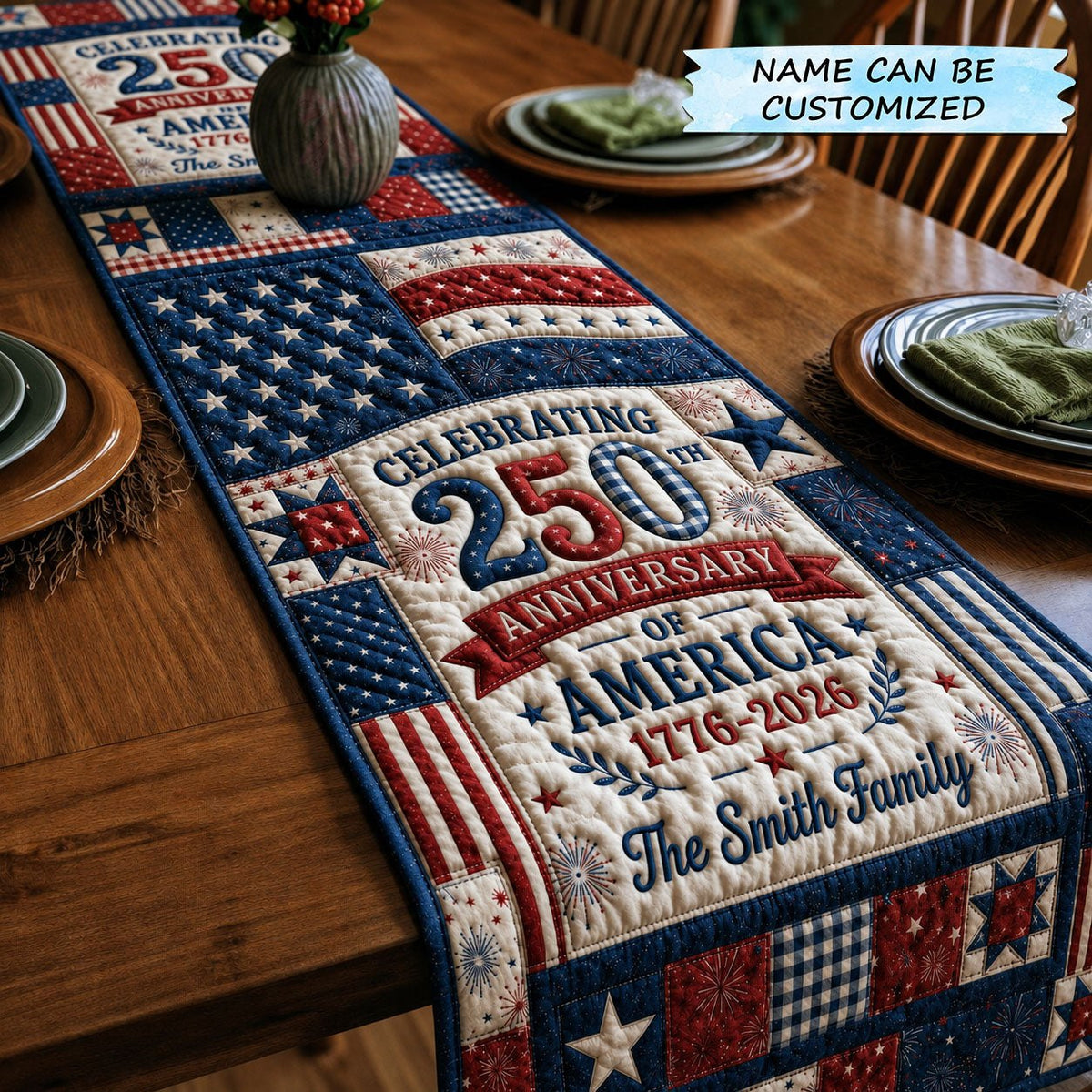 American Flag 250th Anniversary Table Runner