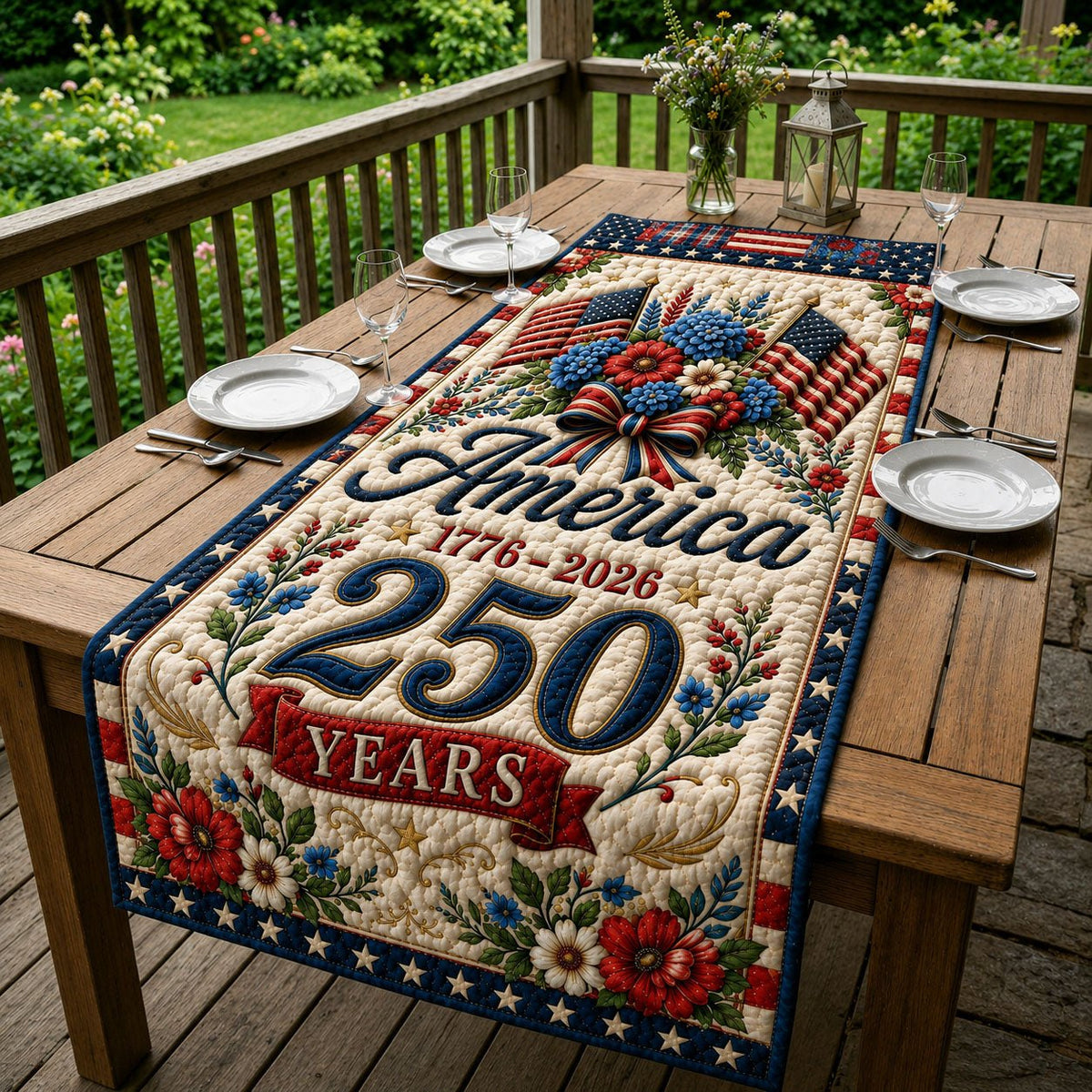 Heritage American Flag Flowers Table Runner