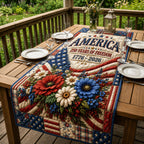 Vintage America Flowers Flag Table Runner