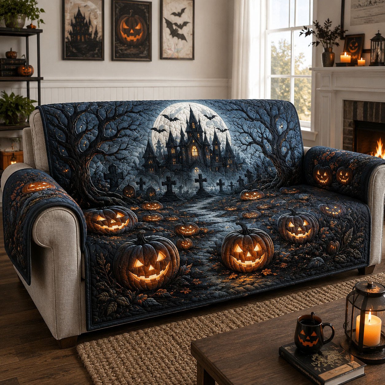 Haunted Castle Pumpkin Patch Moonlit Sofa Cover