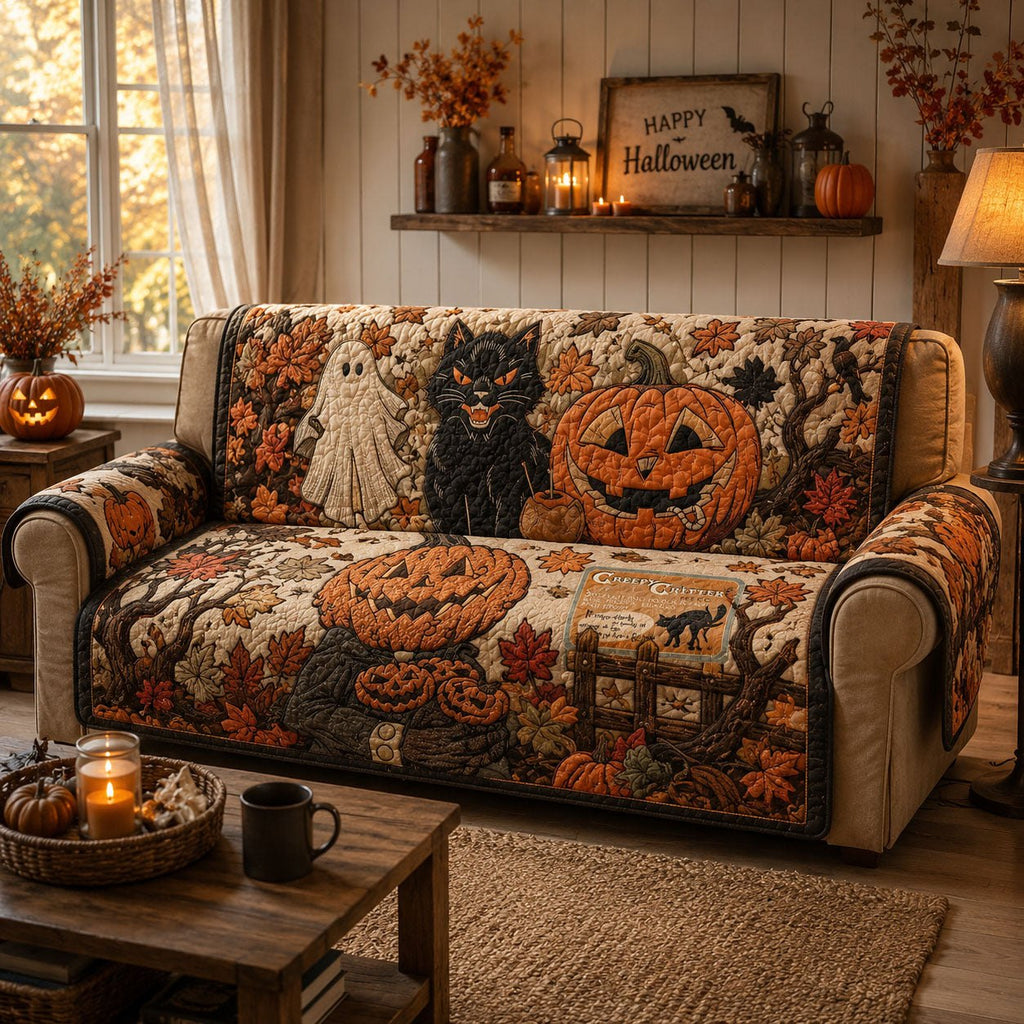 Vintage Pumpkin Cat Ghost Halloween Sofa Cover
