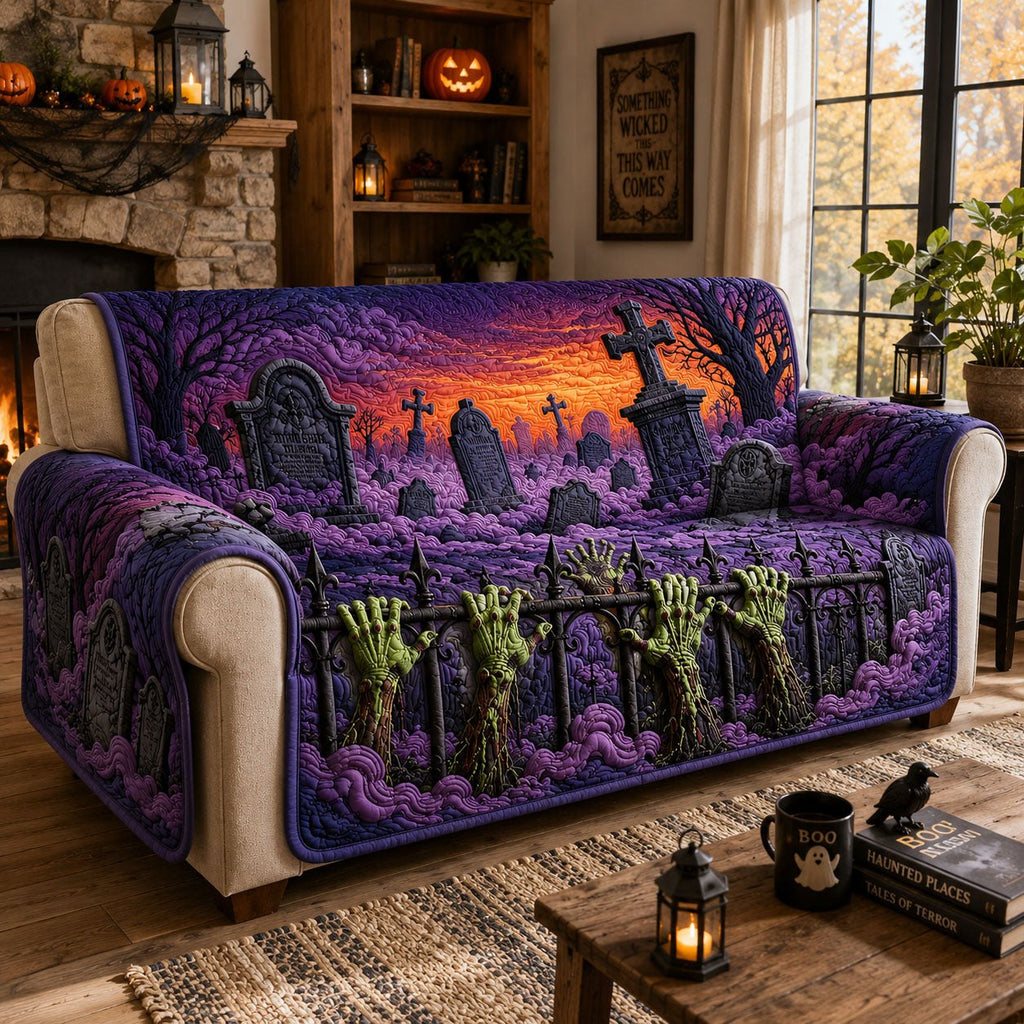 Zombie Hands Graveyard Sunset Sofa Cover