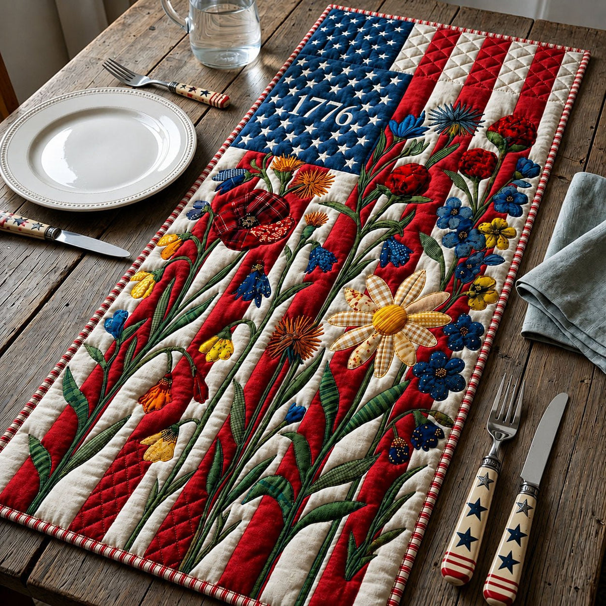 Classic American Flowers Table Runner