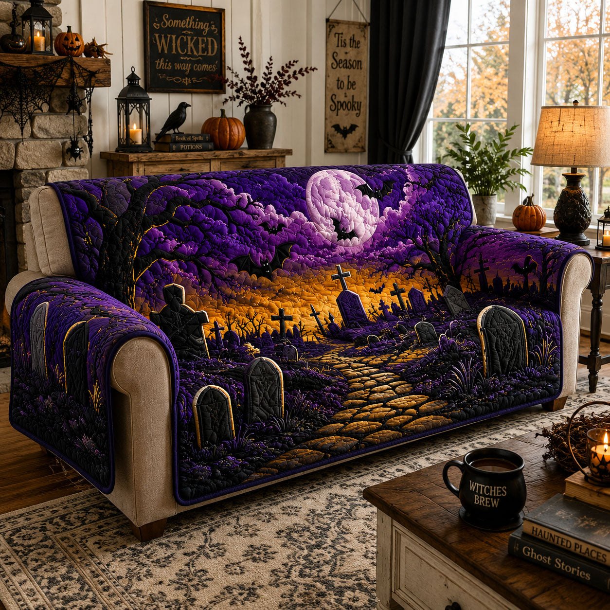 Purple Moon Graveyard Path Sofa Cover