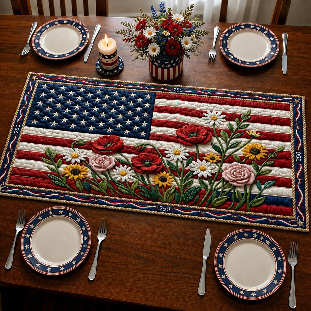 Classic America Flag Florals Table Runner