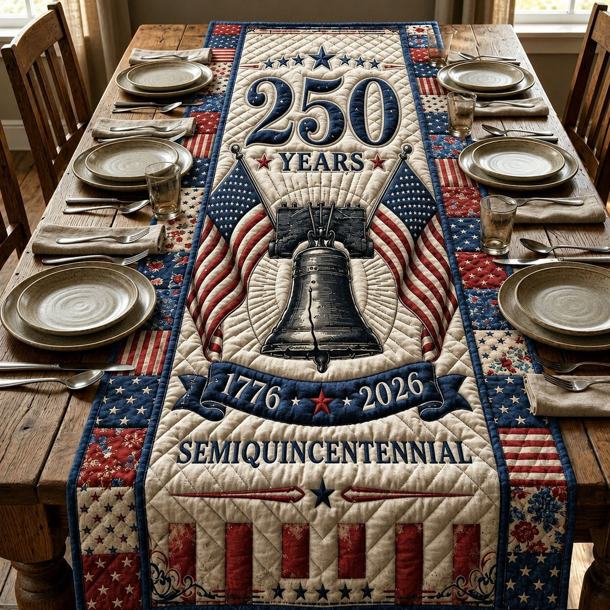 Semiquincentennial Liberty Bell 1776 to 2026 Table Runner