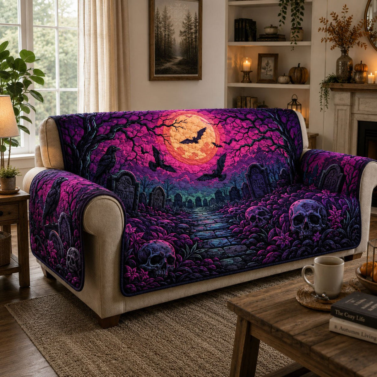 Violet Graveyard Moon Sofa Cover