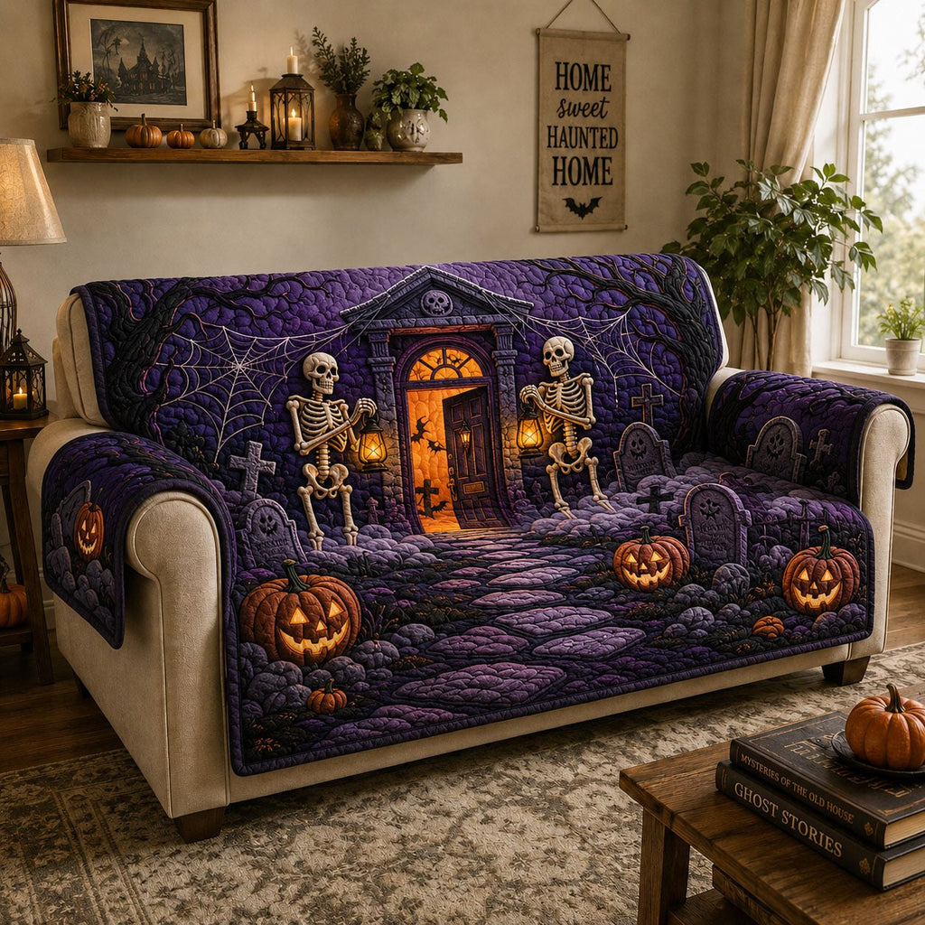Skeleton Haunted Porch Sofa Cover