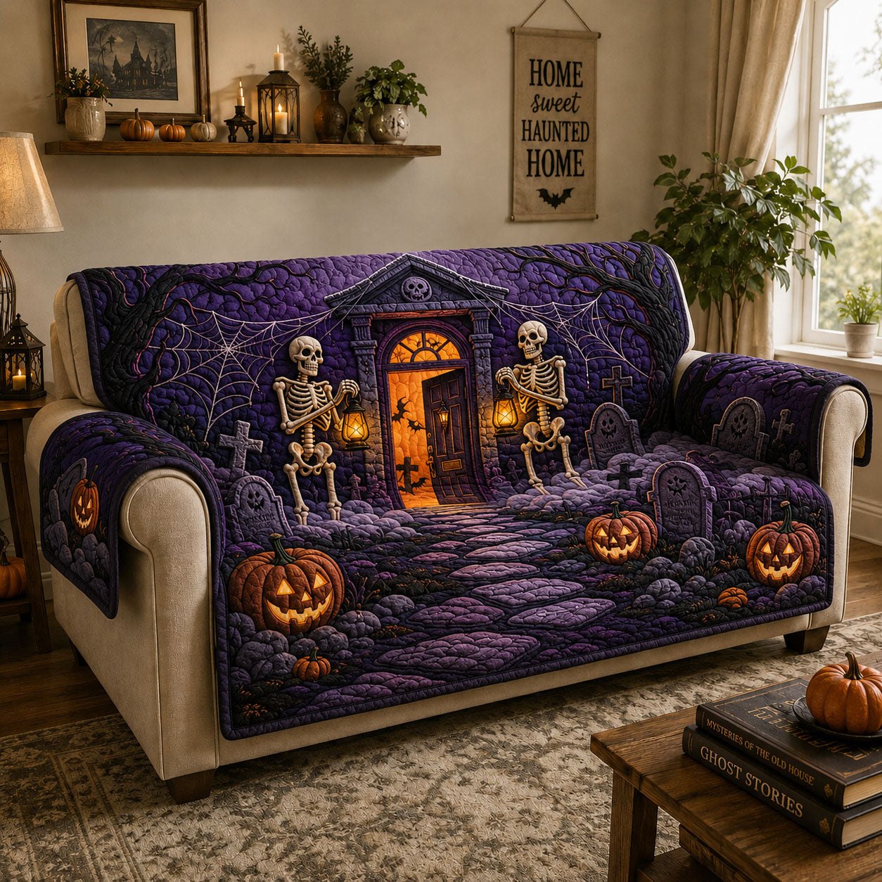 Skeleton Haunted Porch Sofa Cover