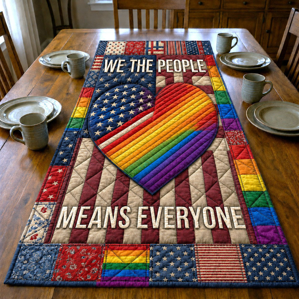 Rainbow Heart America Pride Table Runner