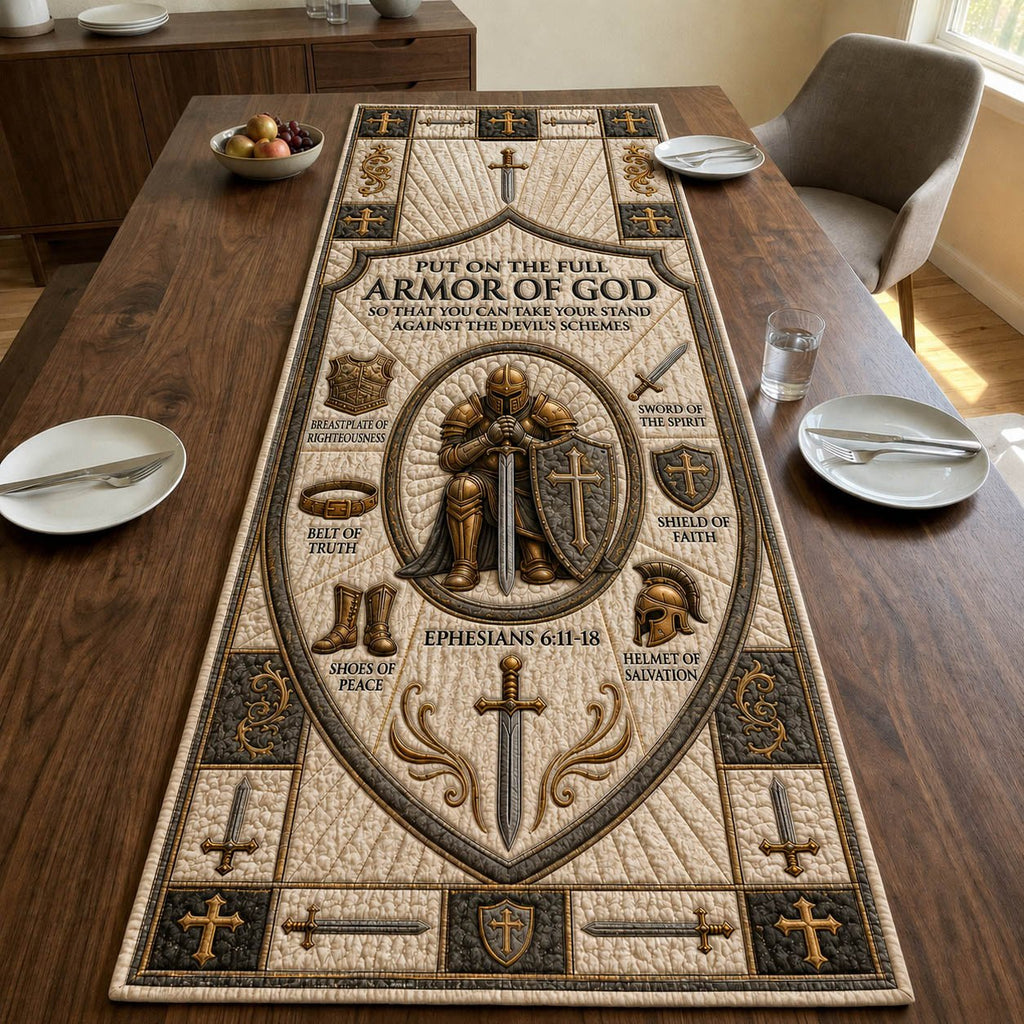 Armor of God Cross Shield Emblem Table Runner