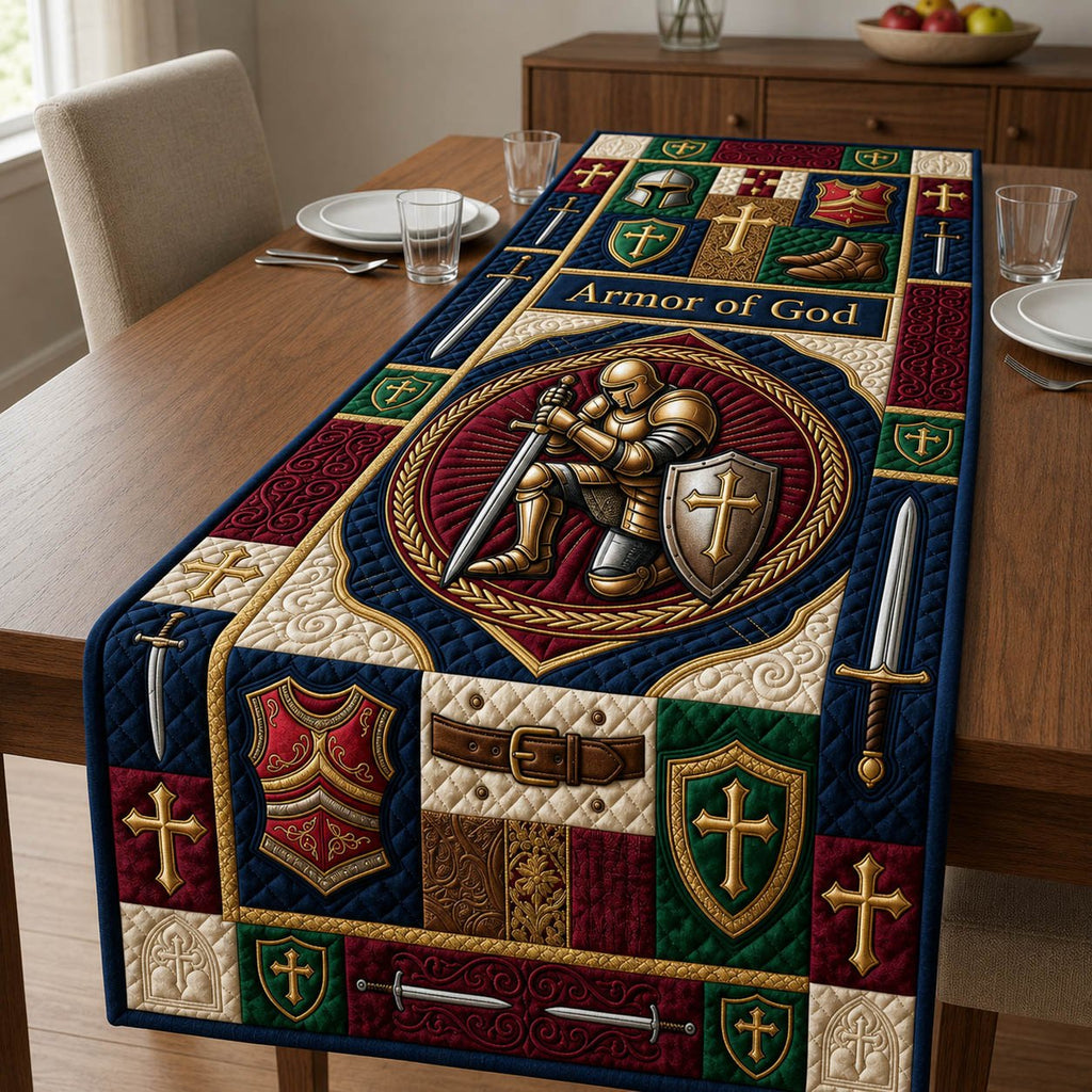 Armor of God Knight in Red Medallion Table Runner