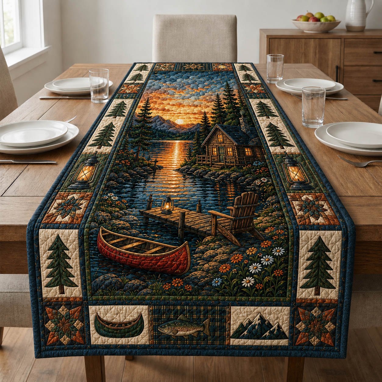 Canoe on Sunset Lake Table Runner