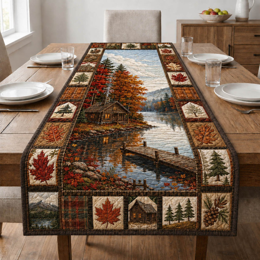Autumn Lake with Wooden Dock Table Runner