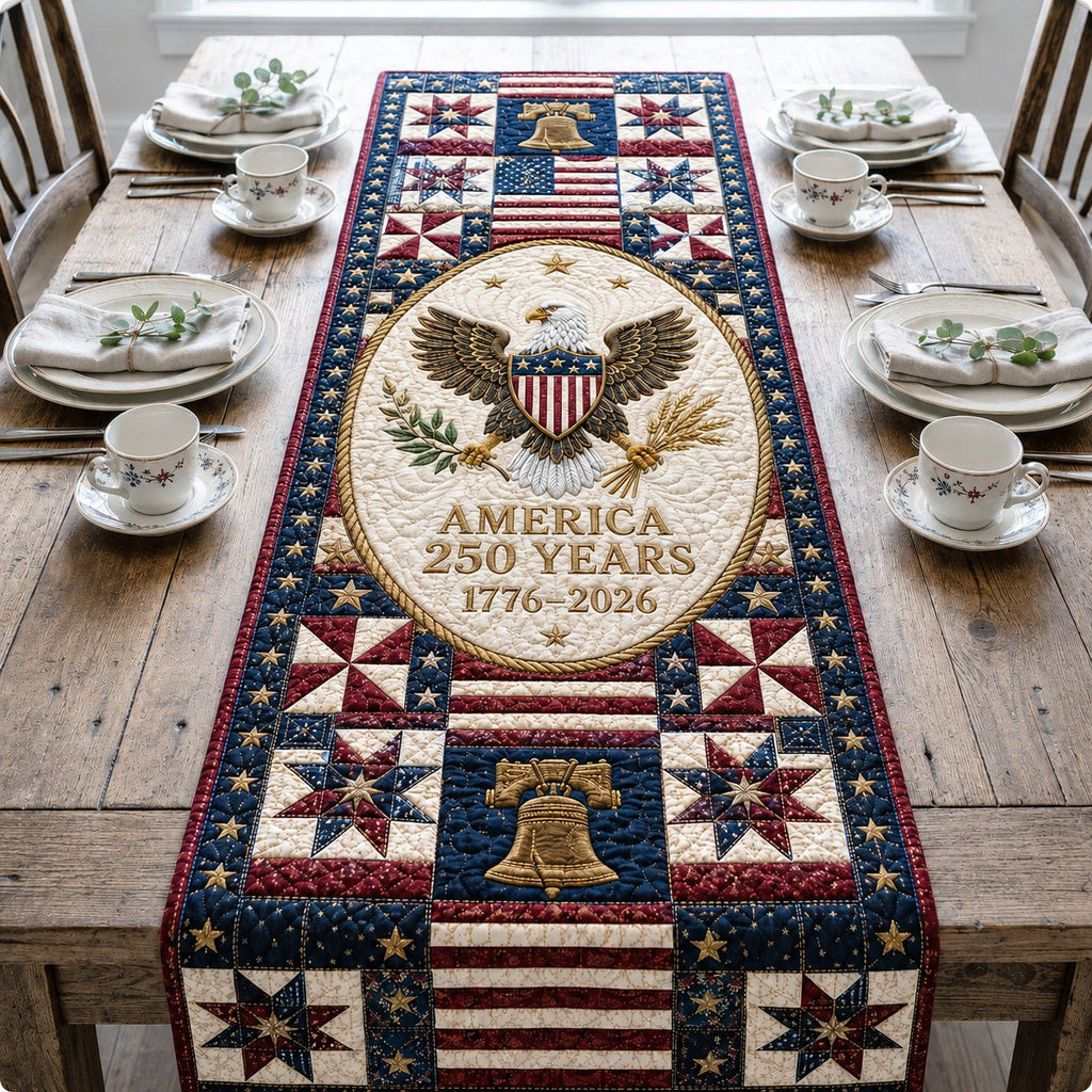 America 250 Years Liberty Bell Blocks Table Runner