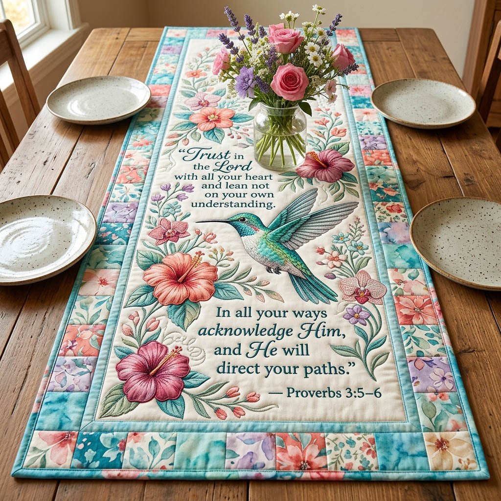 Faith Hummingbird Table Runner
