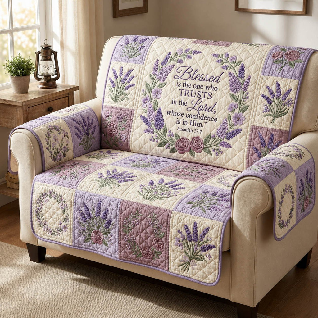 Trust in the Lord Lavender Sprigs Sofa Cover