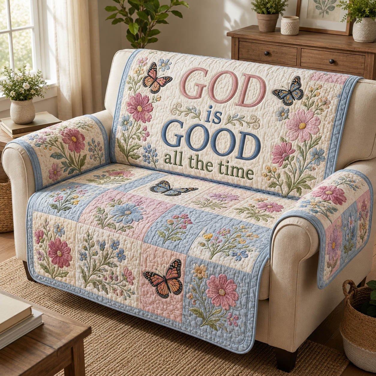 God Is Good Pastel Floral Sofa Cover