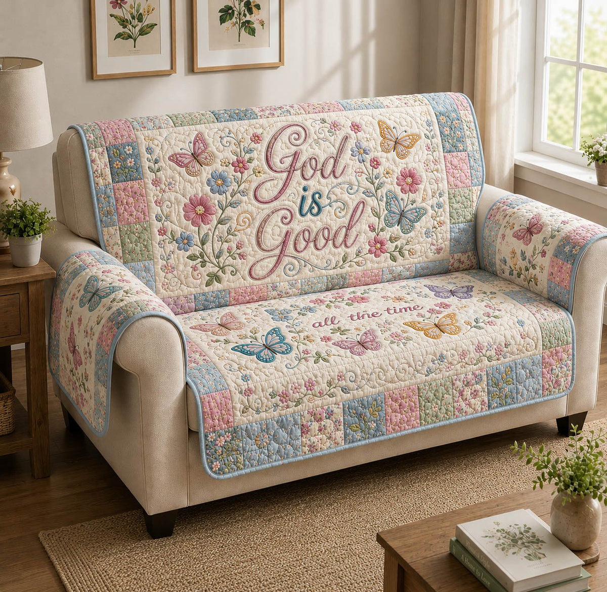 God Is Good Butterfly Garden Sofa Cover