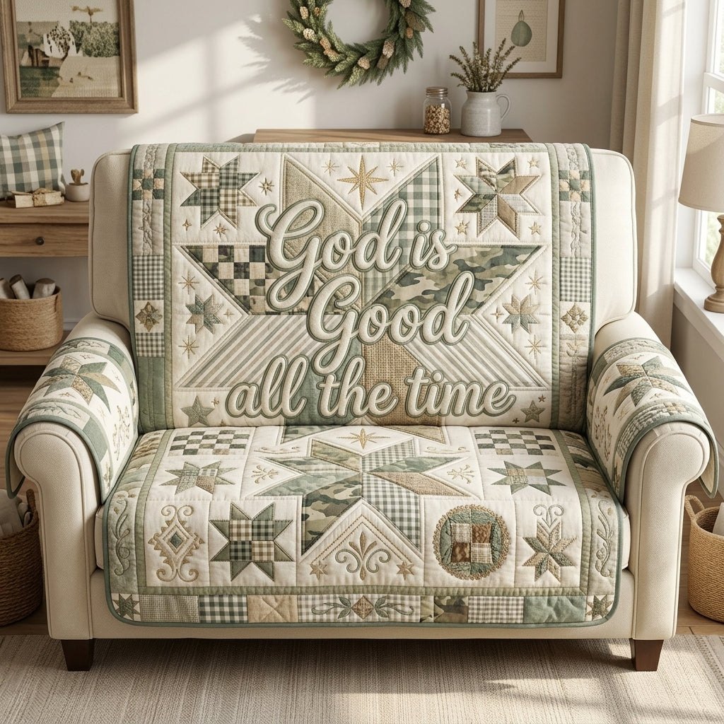 God Is Good on Sage Blocks Sofa Cover