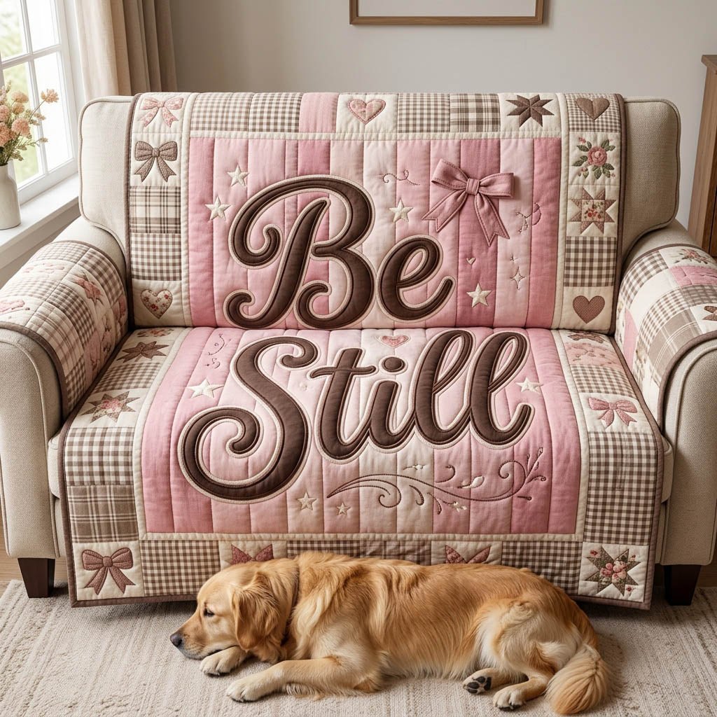 Be Still on Blush Pink Sofa Cover
