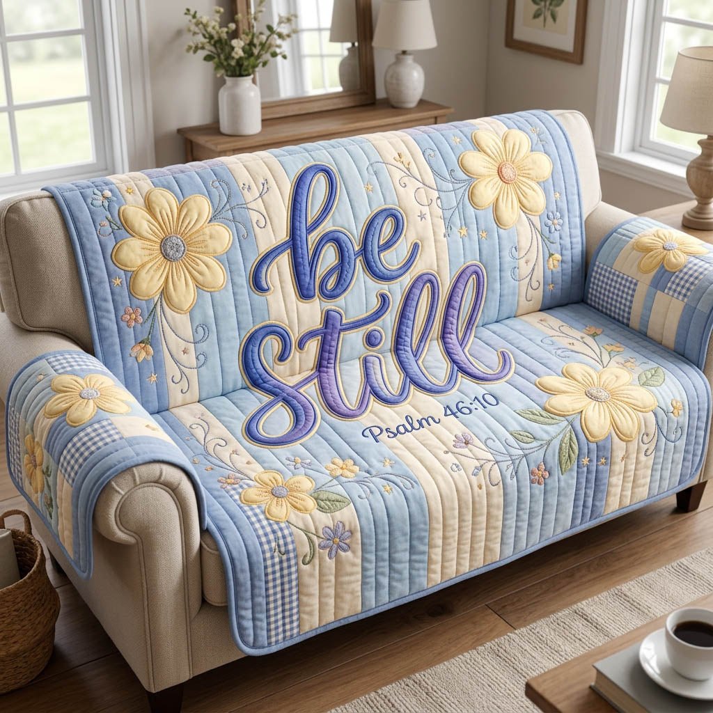 Be Still Among Blue Daisies Sofa Cover