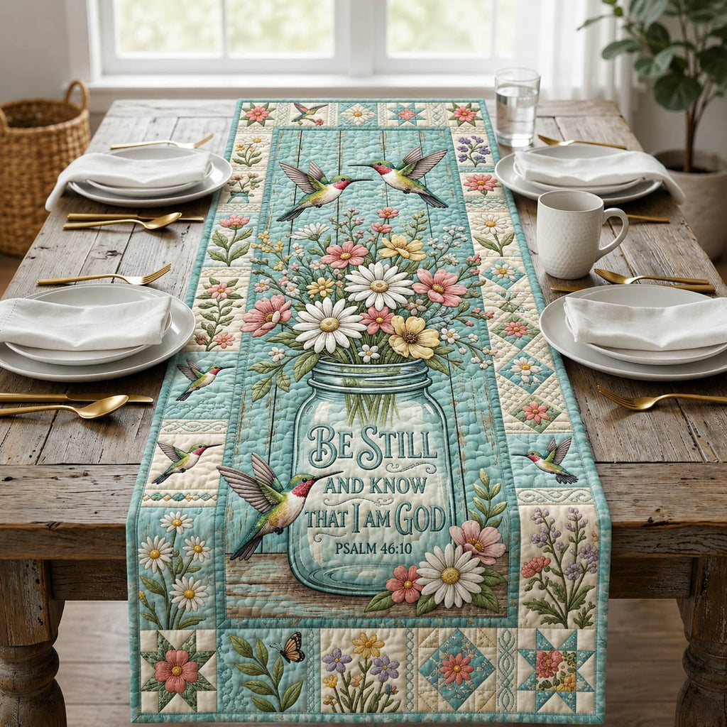 Be Still and Know on Teal Table Runner