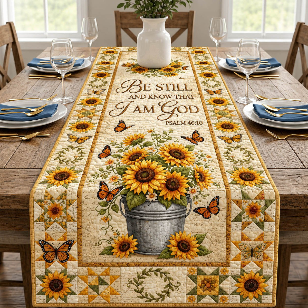 Be Still and Know with Butterflies Table Runner