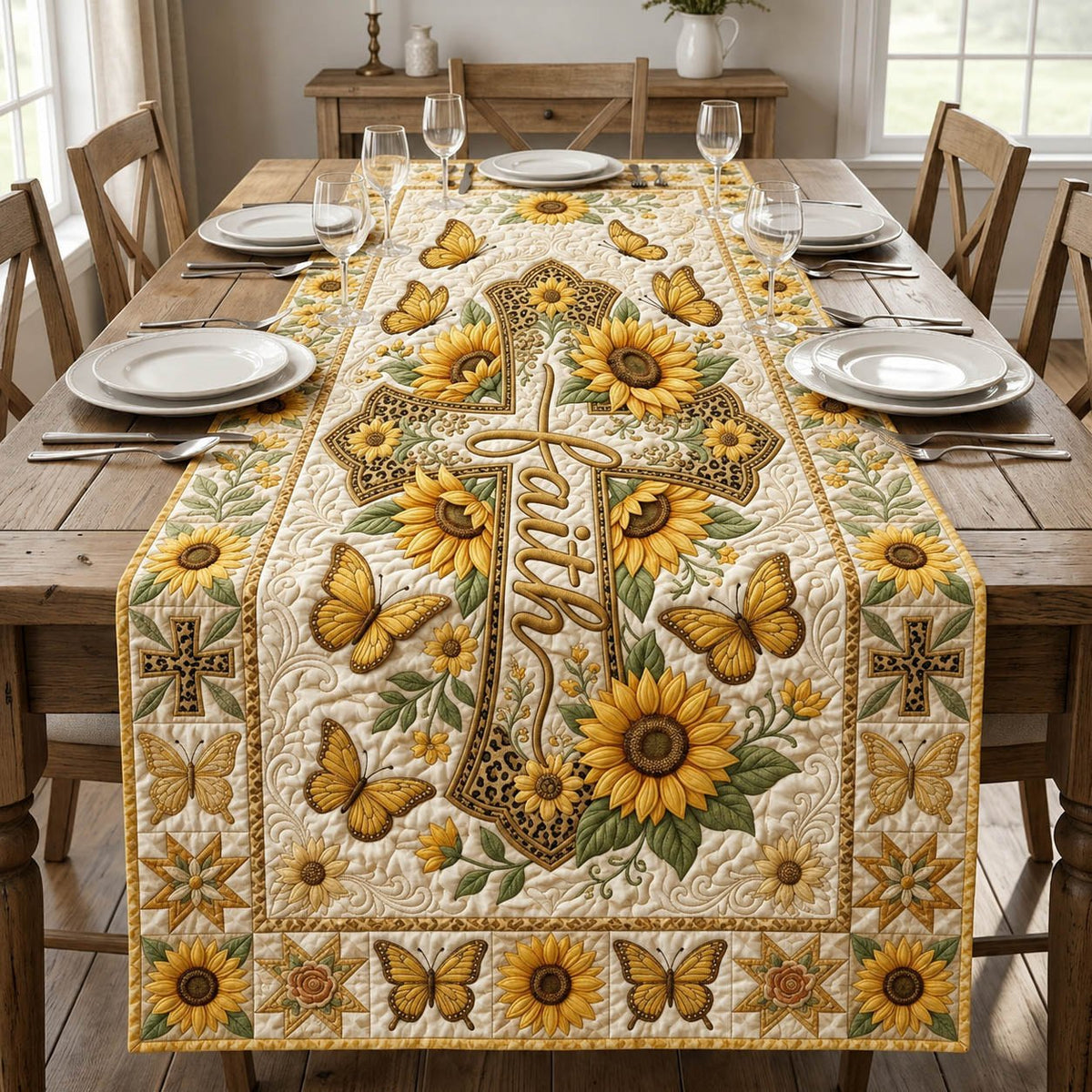 Faith Sunflower Table Runner