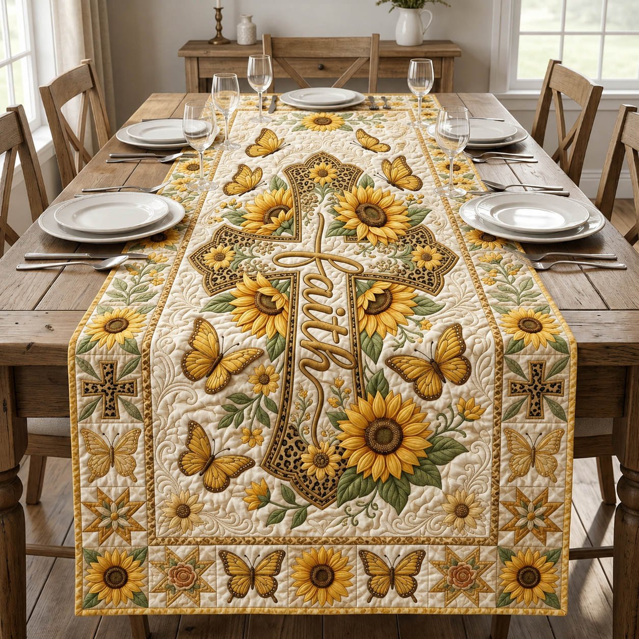 Faith Sunflower Table Runner