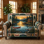 Lakeside Cabin with Canoe at Sunset Sofa Cover