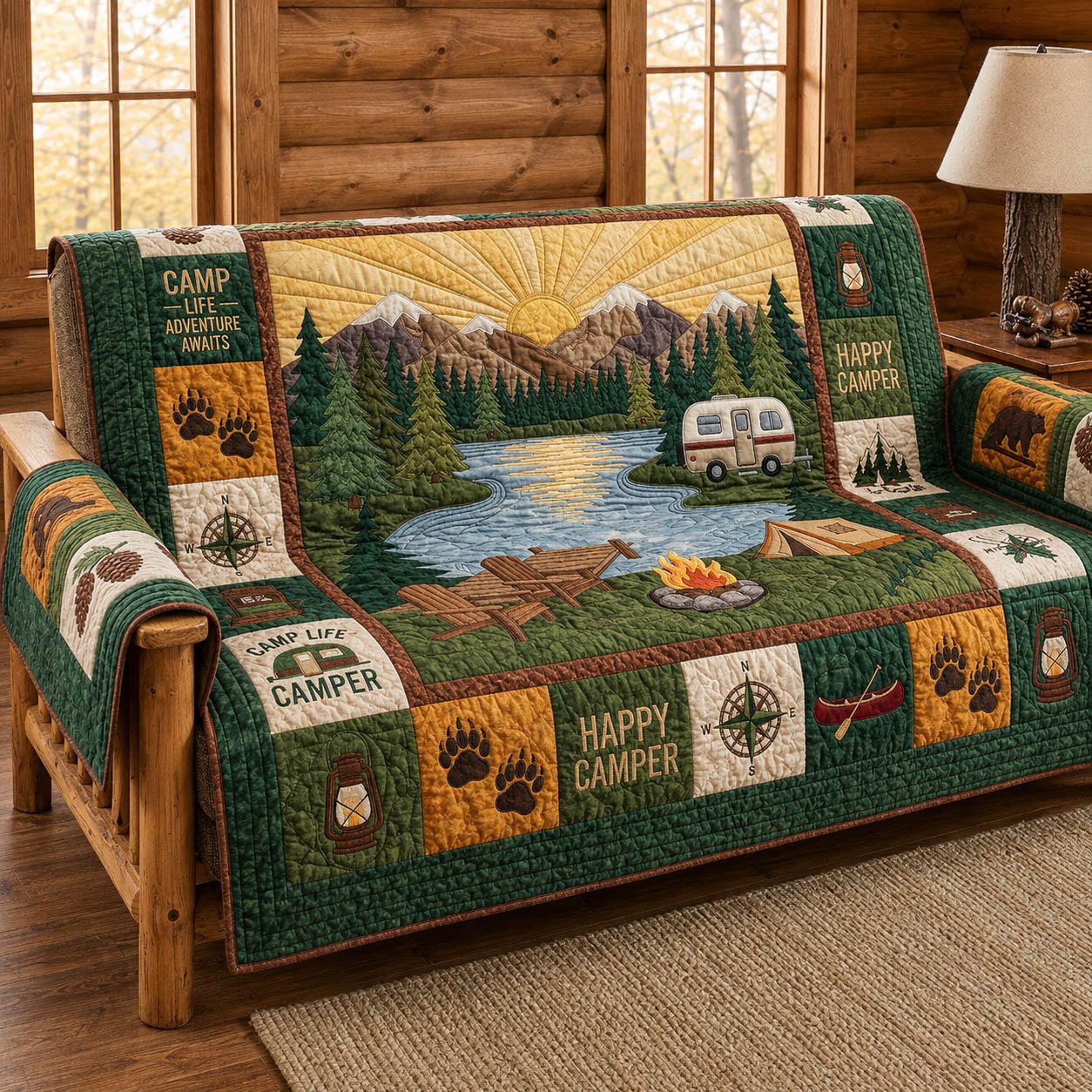 Happy Camper by the Mountain Lake Sofa Cover