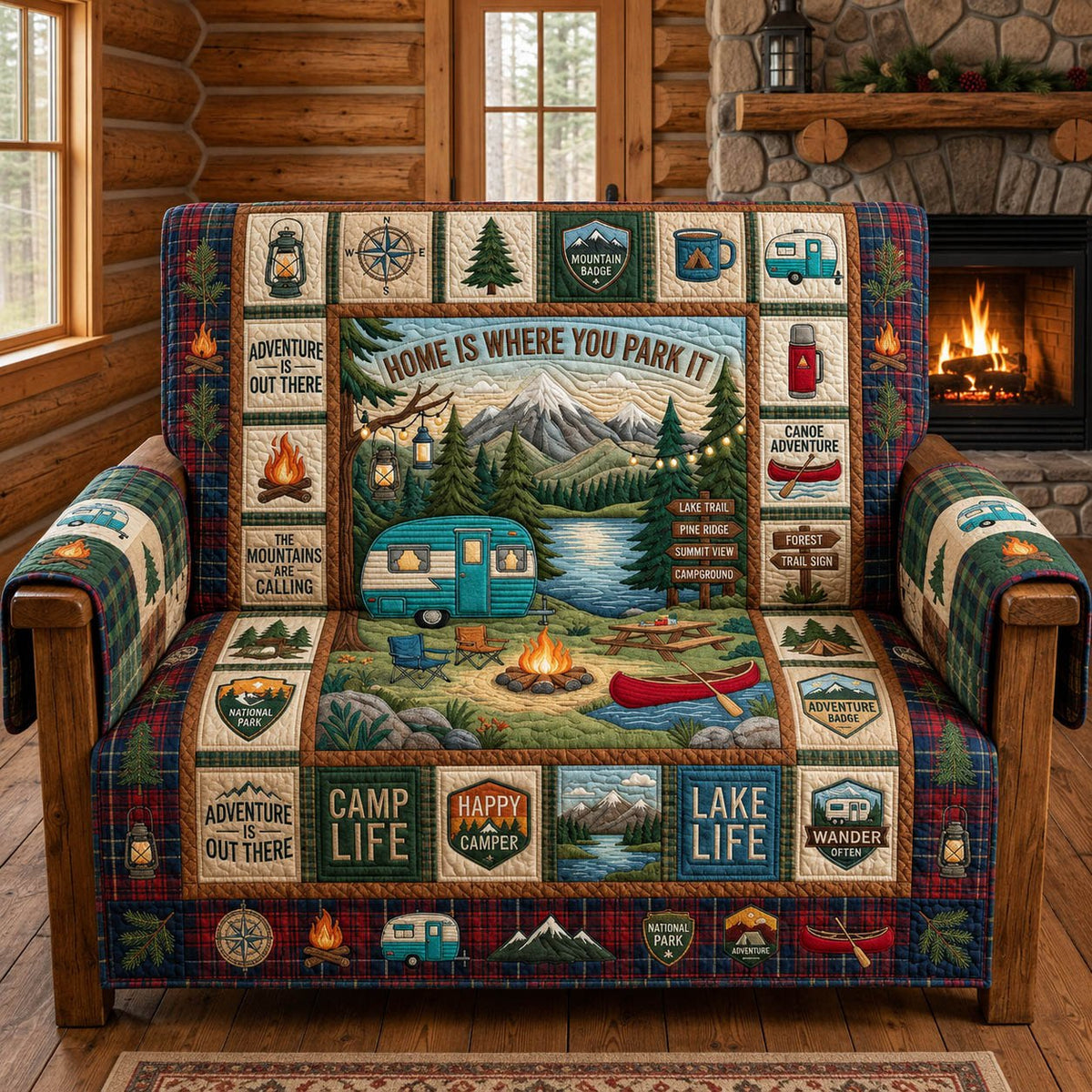 Camp Life Blocks with Vintage Trailer Sofa Cover
