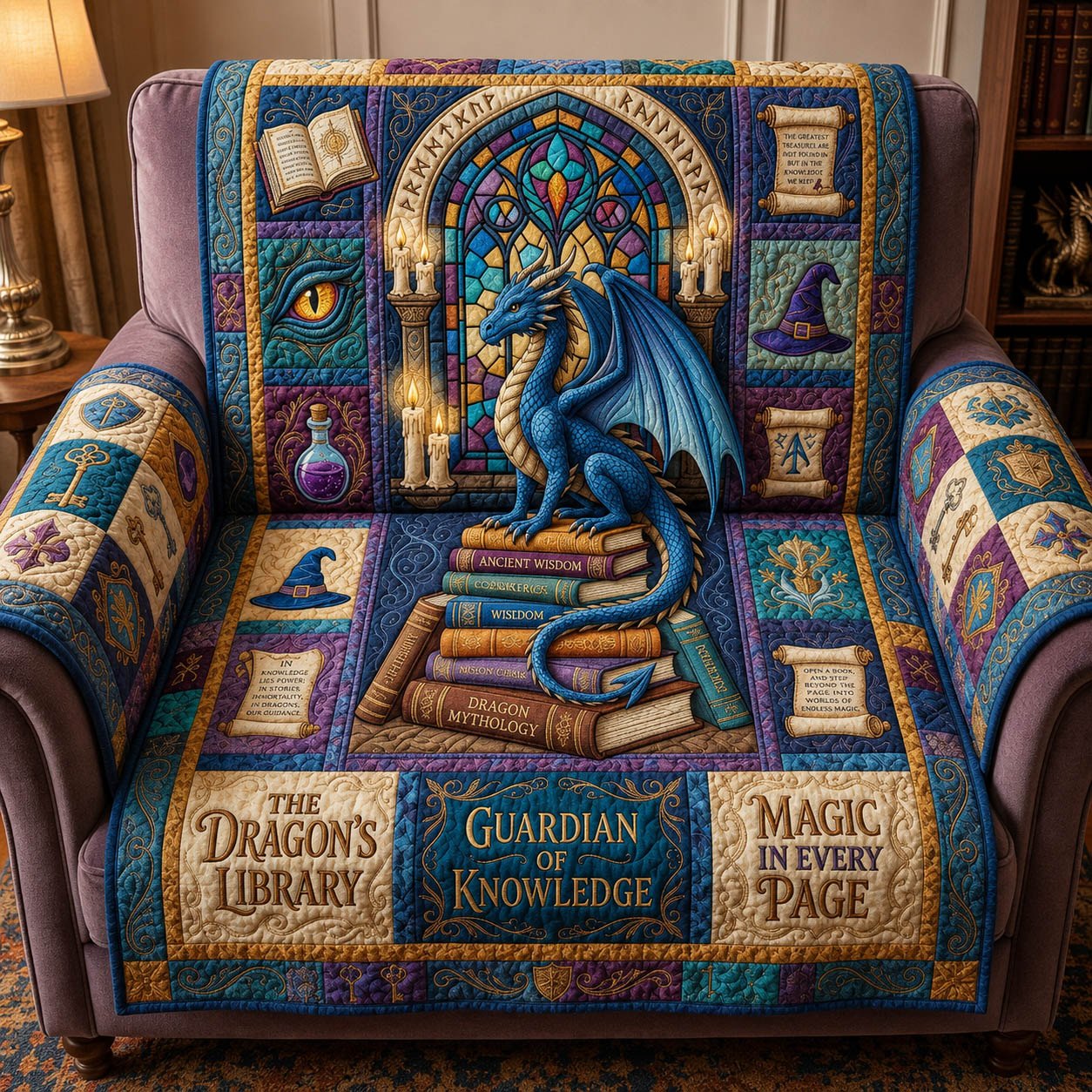 The Dragons Library Guardian of Knowledge Sofa Cover