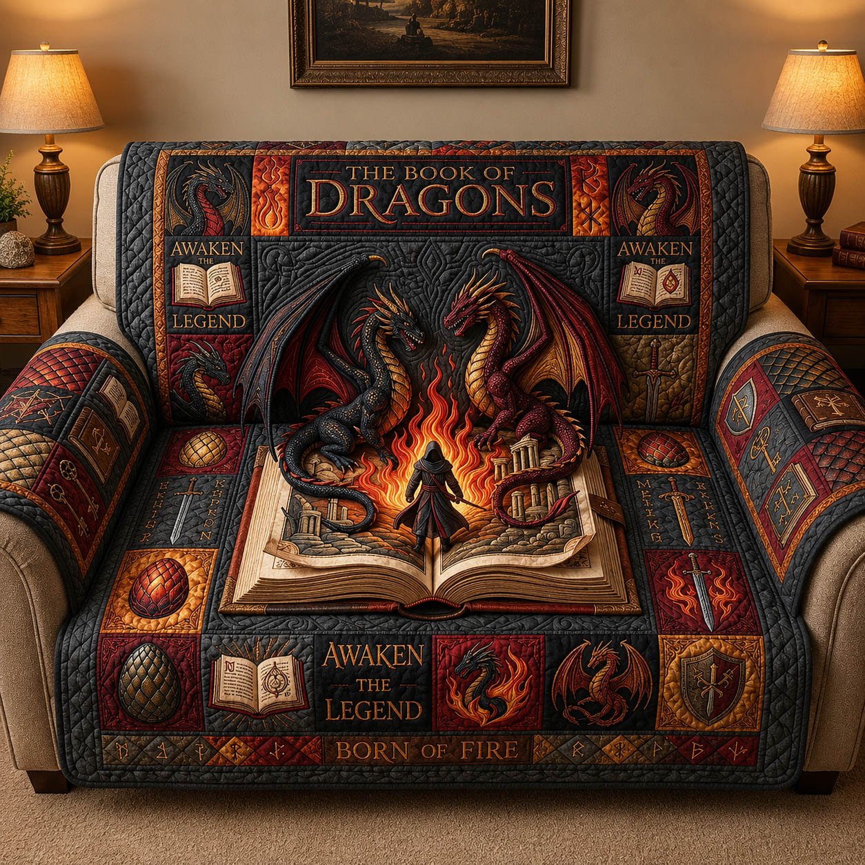 Awaken the Legend Fire Dragon Sofa Cover